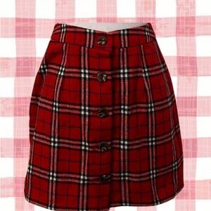 Red Plaid Button-Up Women's Skirt